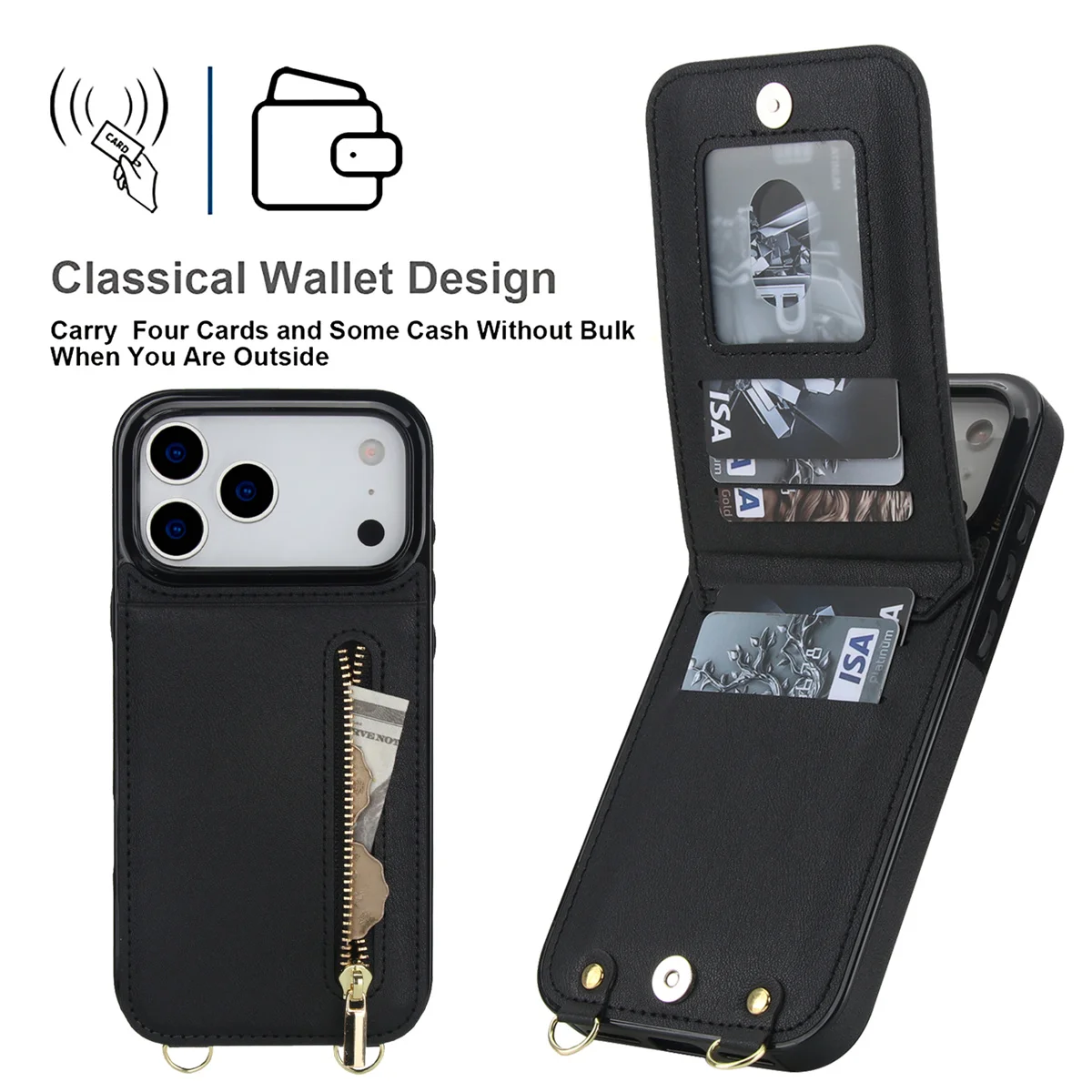 Funda de cuero con cremallera  - Leather Wallet Card Holder Phone Cover reseña y precio